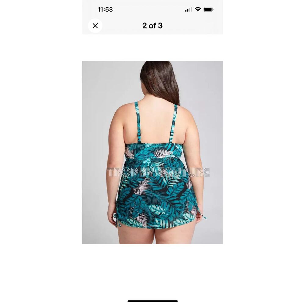 Cacique Blue Leaf Print One Piece Swimsuit - Picture 13 of 14